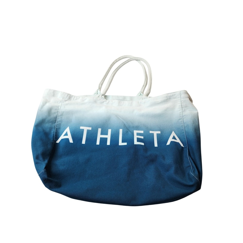 Athleta Tote Bag Blue Ombre Canvas Logo Beach‎ Yoga Athleisure Weekend Shopping
